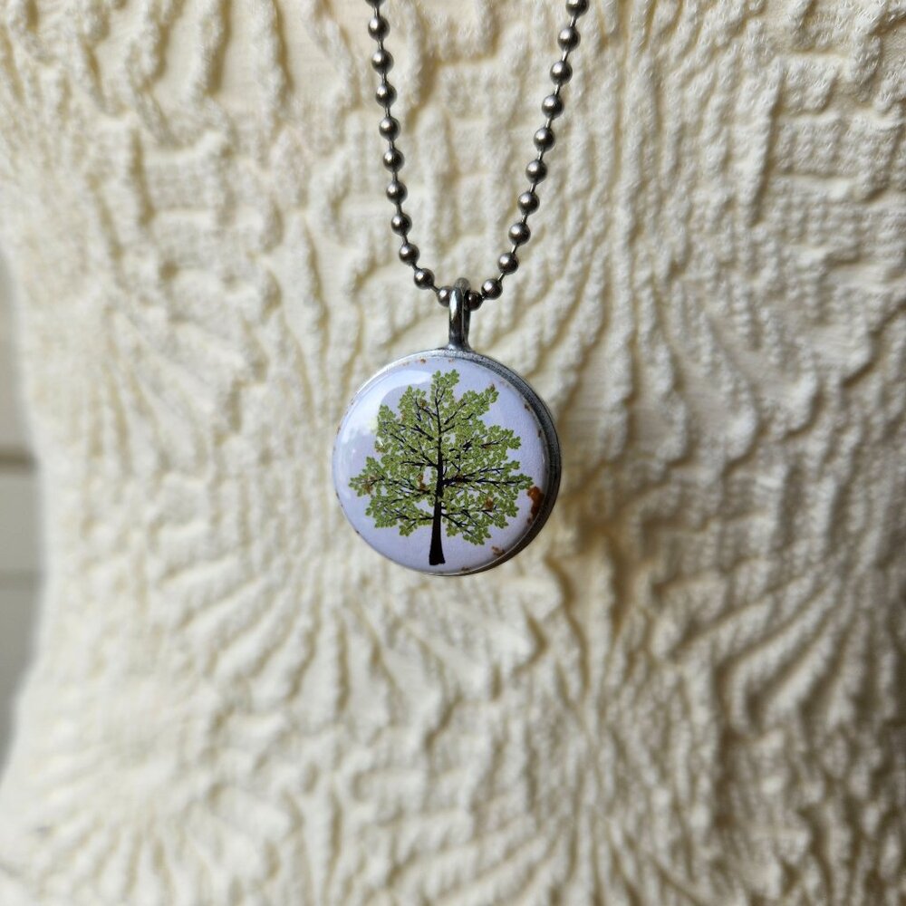 Recycled Magnetic Tree Pendant Locket Necklace Set Handmade Eco Friendly Nature
